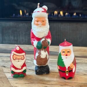 Vintage 1950s Santa Claus Candles Lot of 3, Retro Mid Century Christmas Figural